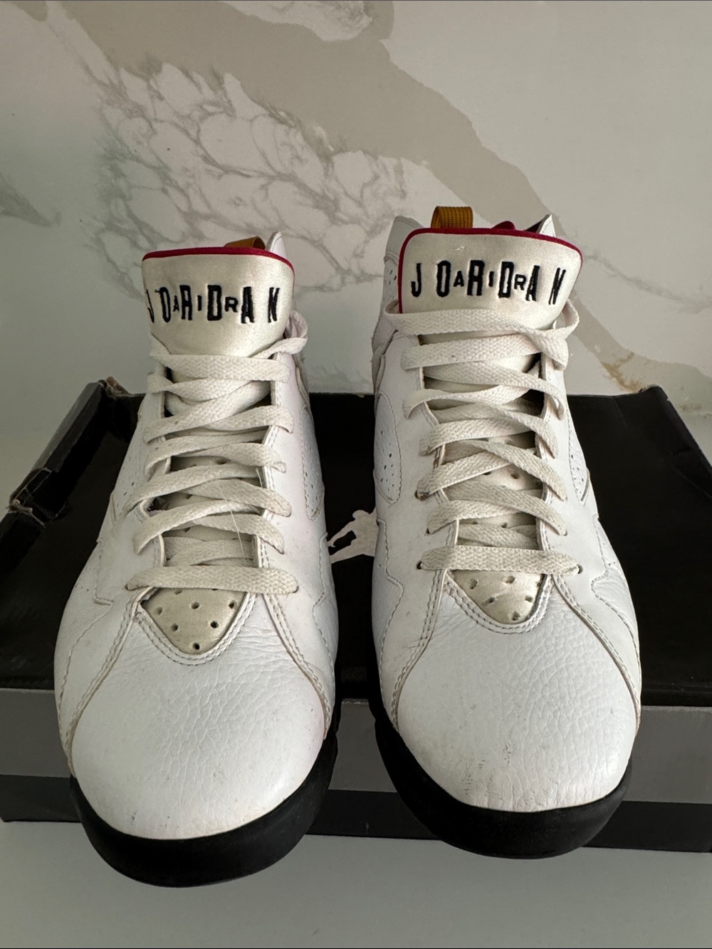 Jordan Men's White and Black Low-Top Basketball Sneakers with Red Trim